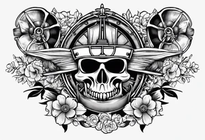 Text 12.12.23 and below this William, make a ship propeller and some thristle flowers in Old School style tattoo idea