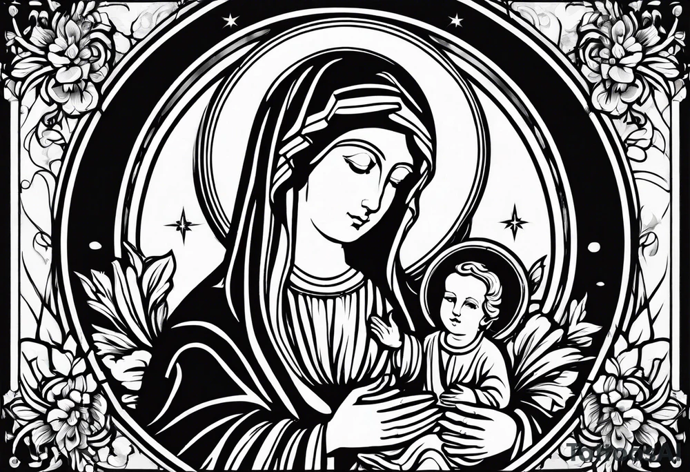 Floral, blessed virgin, abstract, beautiful, symbolic blessed virgin Mary, holy tattoo idea