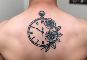 Clock showing 12:56 with rose tattoo idea