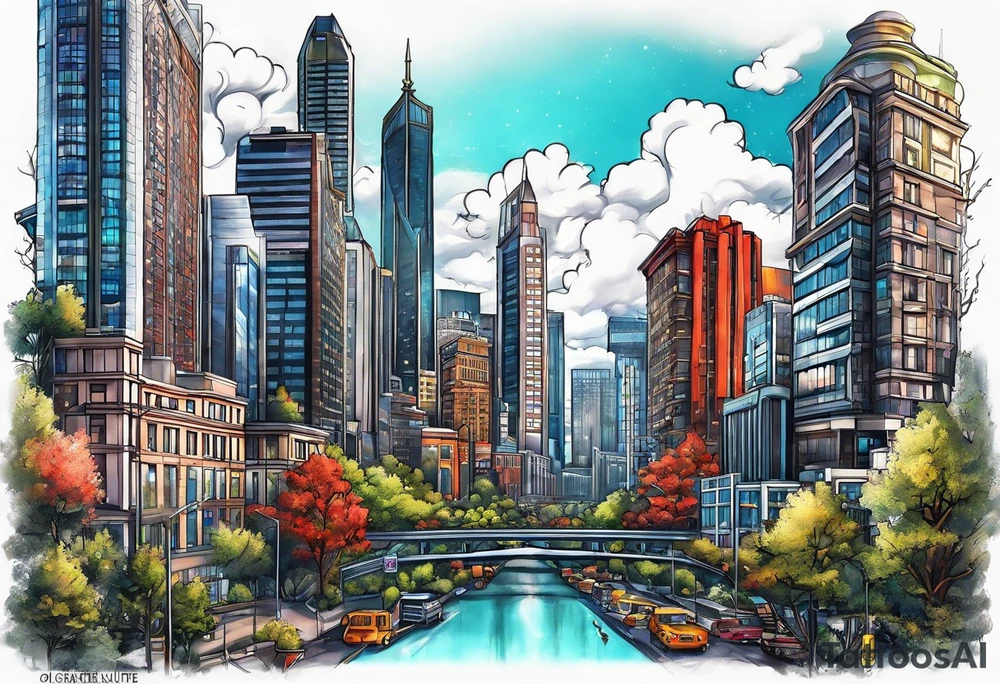 I need a city of Atlanta themed leg sleeve tattoo tattoo idea