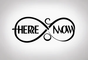 infinity symbol shaped with phrase "here and now" tattoo idea
