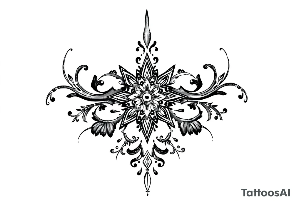 mytical shaman and mytolog style ornametn with ancient rhyme tattoo idea