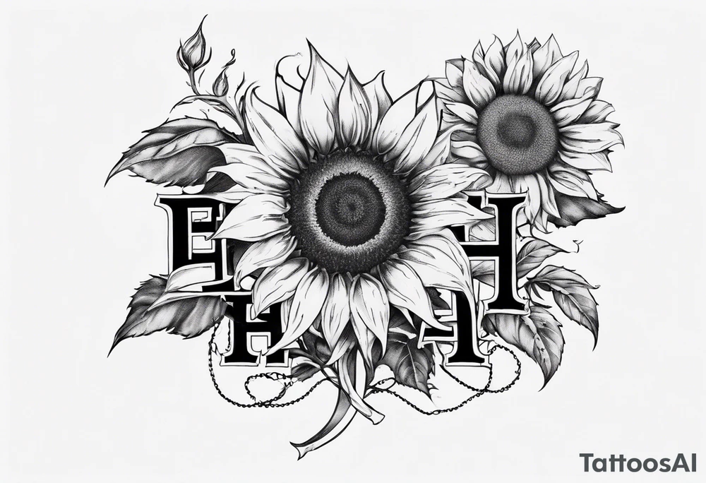 Tattoo combining the letters E and H with a sunflower image tattoo idea