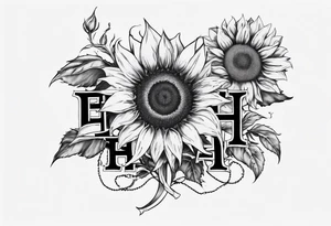 Tattoo combining the letters E and H with a sunflower image tattoo idea