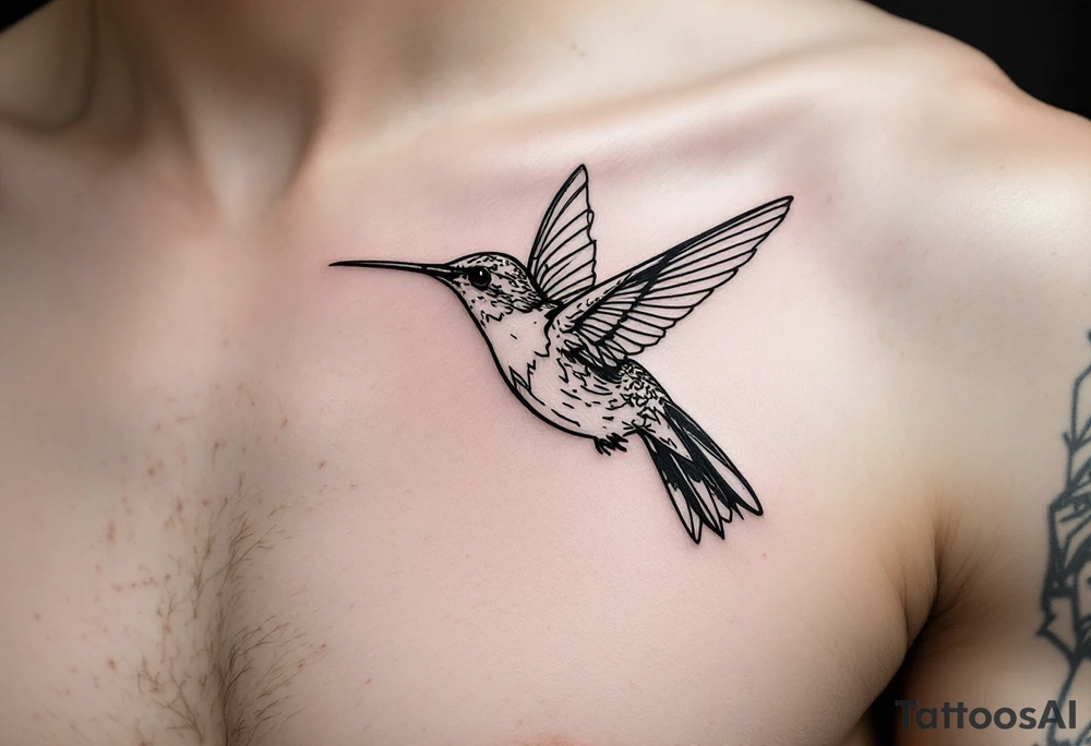 small, manly, minimalist, hummingbird in left upper side of the chest tattoo idea