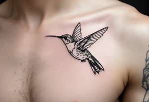 small, manly, minimalist, hummingbird in left upper side of the chest tattoo idea