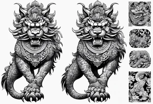 foo dog full body leg sleeve tattoo idea