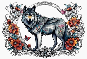 Wolf, flower, cross tattoo idea