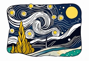 the starry night from van gogh but in tradi tattoo (old school) tattoo idea