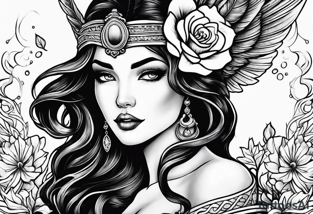 Black, female siren from a storybook tattoo idea