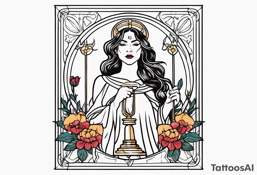 tarot justice woman flowers tattoo idea