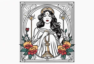 tarot justice woman flowers tattoo idea