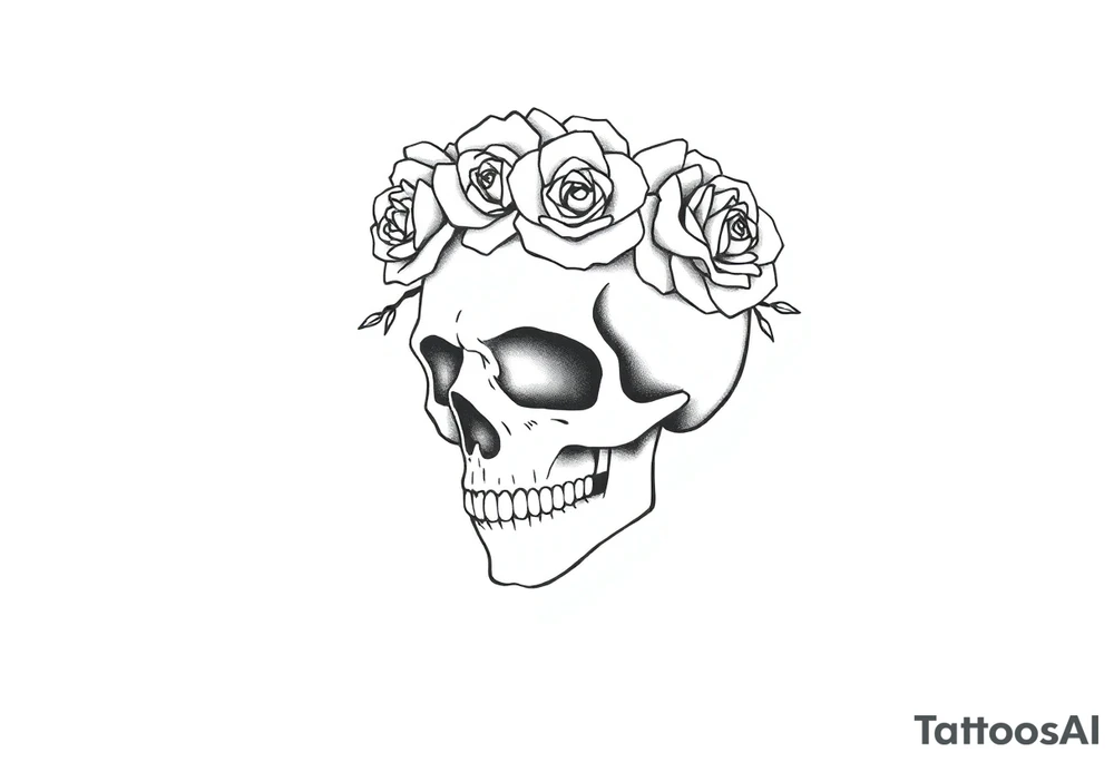 skull with crown of roses tattoo idea