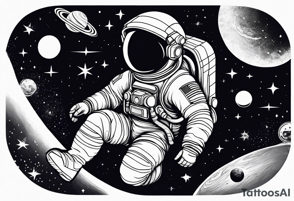 An astronaut floating in space with planets around him tattoo idea An astronaut floating in space with planets around him tattoo idea