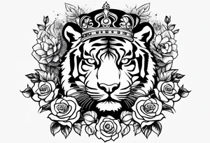 Tiger with 3 eyes and crown roses tattoo idea
