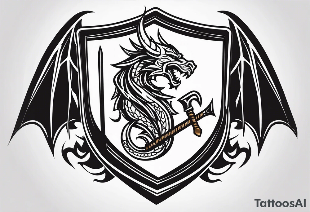 Valhalla sword shield dragon axe tattoo idea