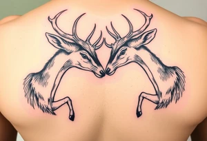 Entire Full body Two deer with their heads down hitting horns to show dominance. tattoo idea