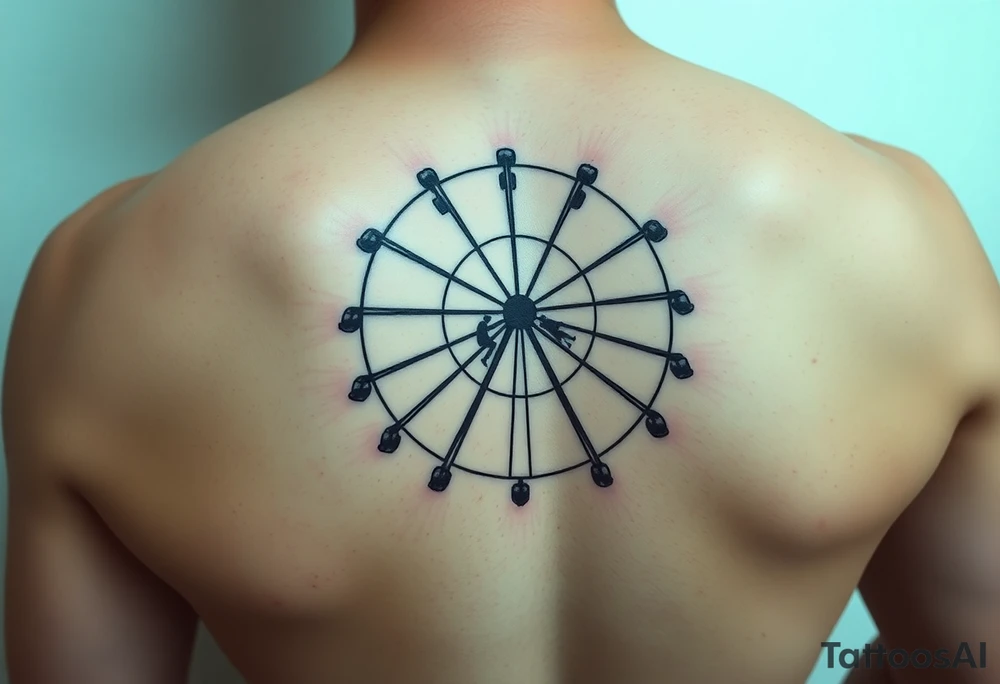 A Ferris wheel with tiny figures climbing it, representing Tris and Four’s iconic moment of trust and bravery, representing movie Divergent tattoo idea