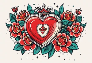 sacred heart vintage traditional tattoo simple sketch old school bold colors with banner christian
sympbol
flowers crown on top of heart tattoo idea