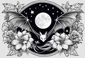 Fines flowers bat moon stars tattoo idea