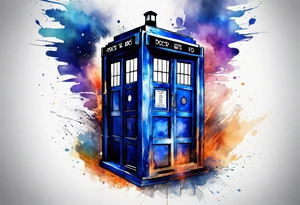 Doctor who tardis with water color coming out around the edges tattoo idea