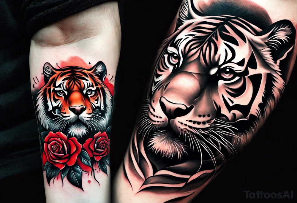 tiger forearm with rose hand tattoo tattoo idea