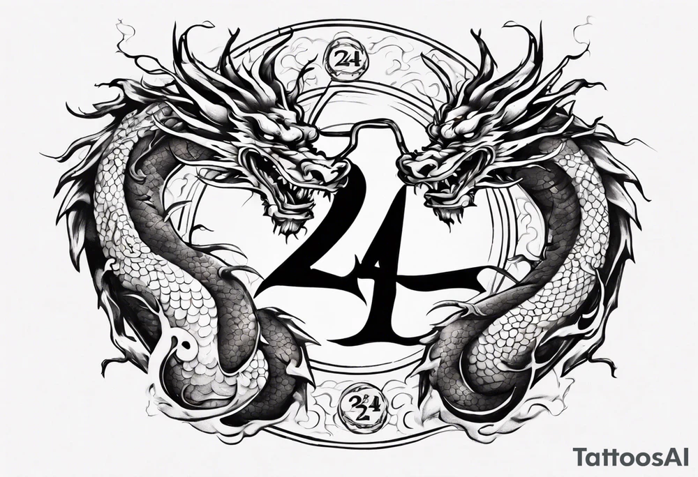 Number 24 with a Chinese dragon around it tattoo idea