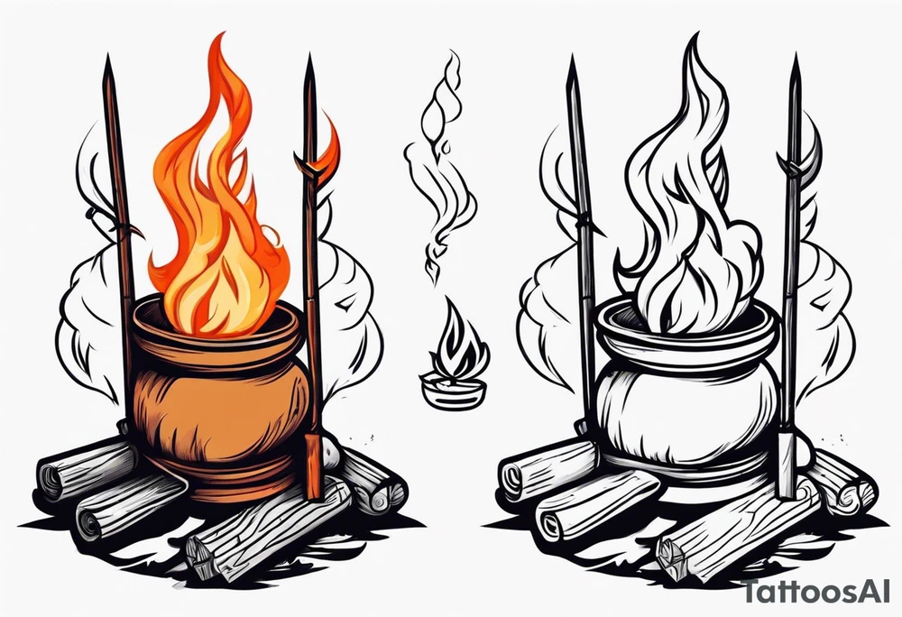Bonfire with a smoke that forms into an archer tattoo idea