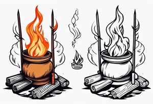 Bonfire with a smoke that forms into an archer tattoo idea