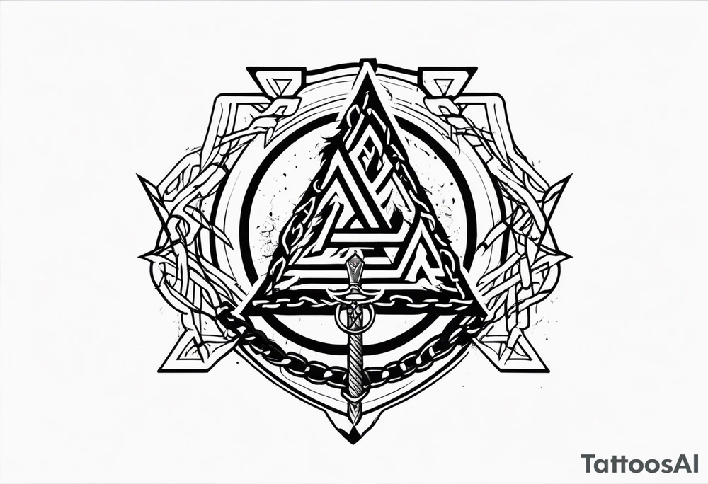 Valhalla sword shield axe barbed wire chains valknut fire tattoo idea Valhalla sword shield axe barbed wire chains valknut fire tattoo idea