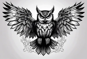 Gothic Skeleton owl with open wings tattoo idea