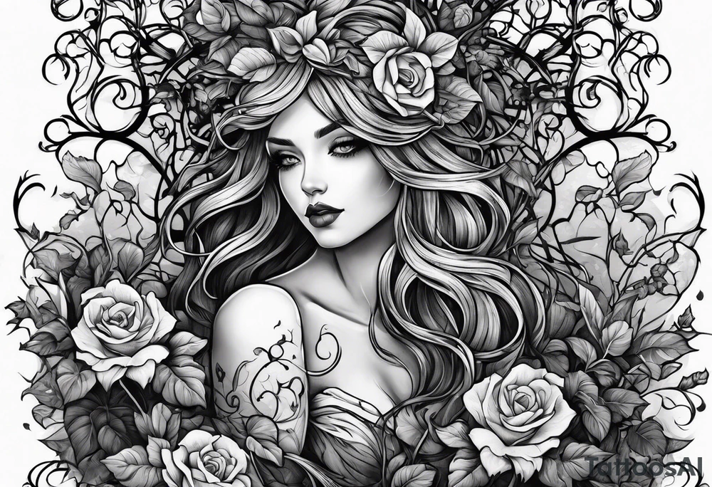 Leafy vines with grave yard tattoo idea