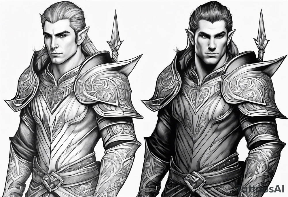 human-elf, male, paladin, full body tattoo idea
