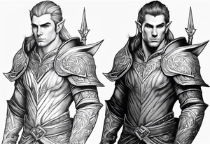 human-elf, male, paladin, full body tattoo idea