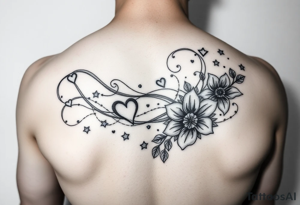 I want swirling lines like wind with hearts and stars an flowers with makeup tattoo idea