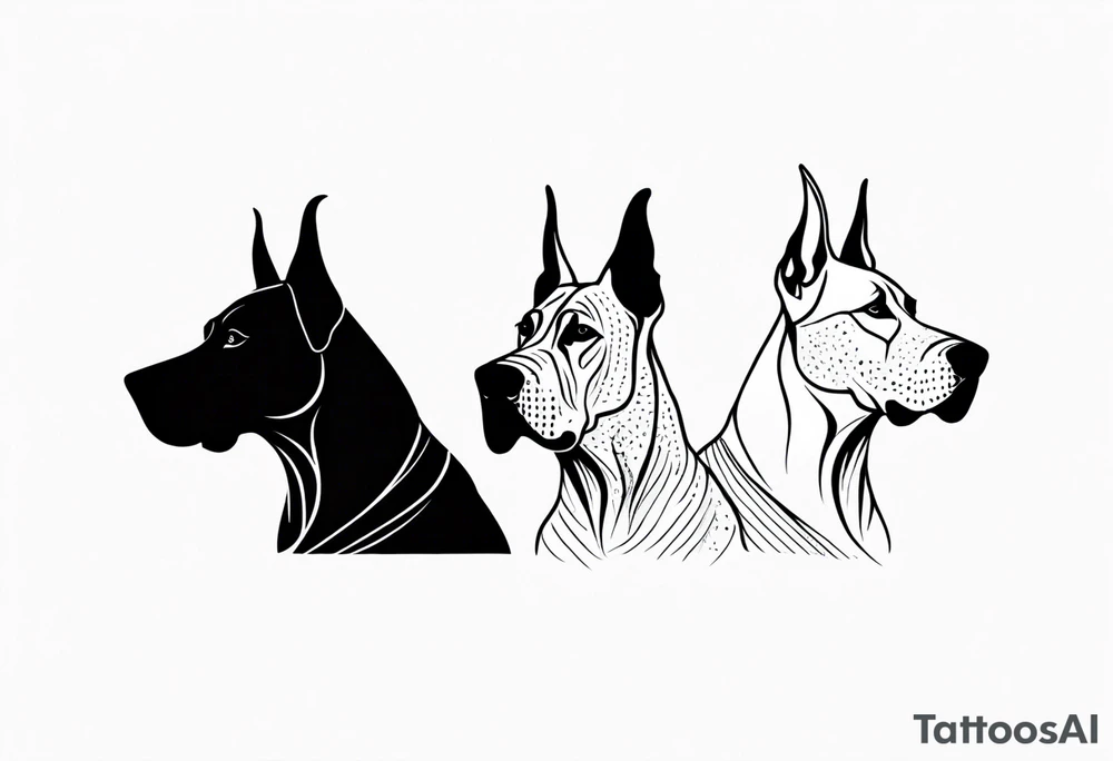 4 Great Danes together tattoo idea