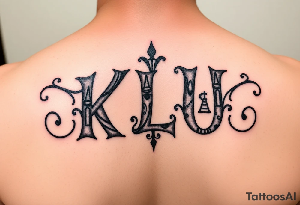 KLU initials combined into one logo with Disney theme tattoo idea