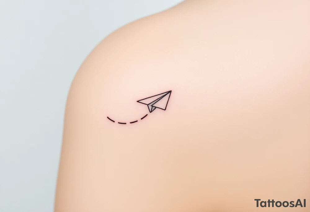 play, pause, stop, rewind with a paper plane in a line tattoo tattoo idea