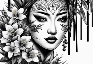 bamboo with cherry blossum tree behind it tattoo idea