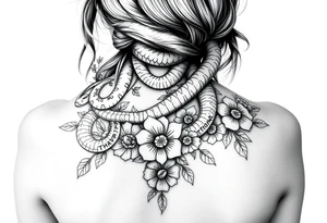 Gangster medusa snakes coming out of hair with flowers and quotes tattoo idea