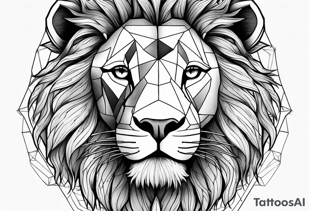 Half lion face and half geometry tattoo idea