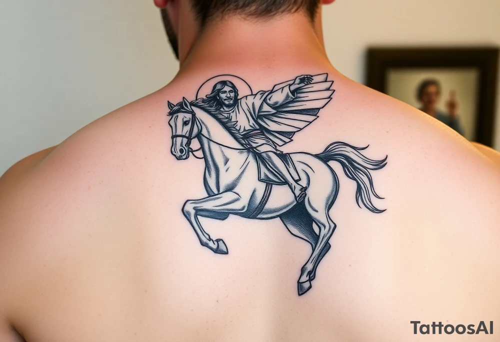 jesus flying in as the rider on the white horse tattoo idea