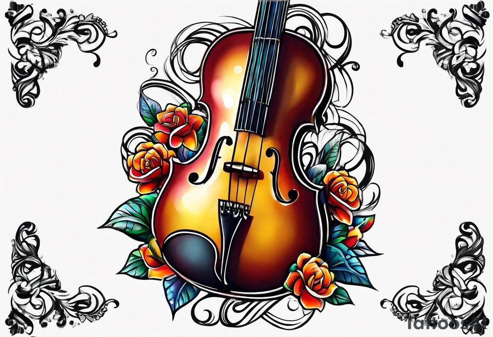 Music and flowers tattoo idea