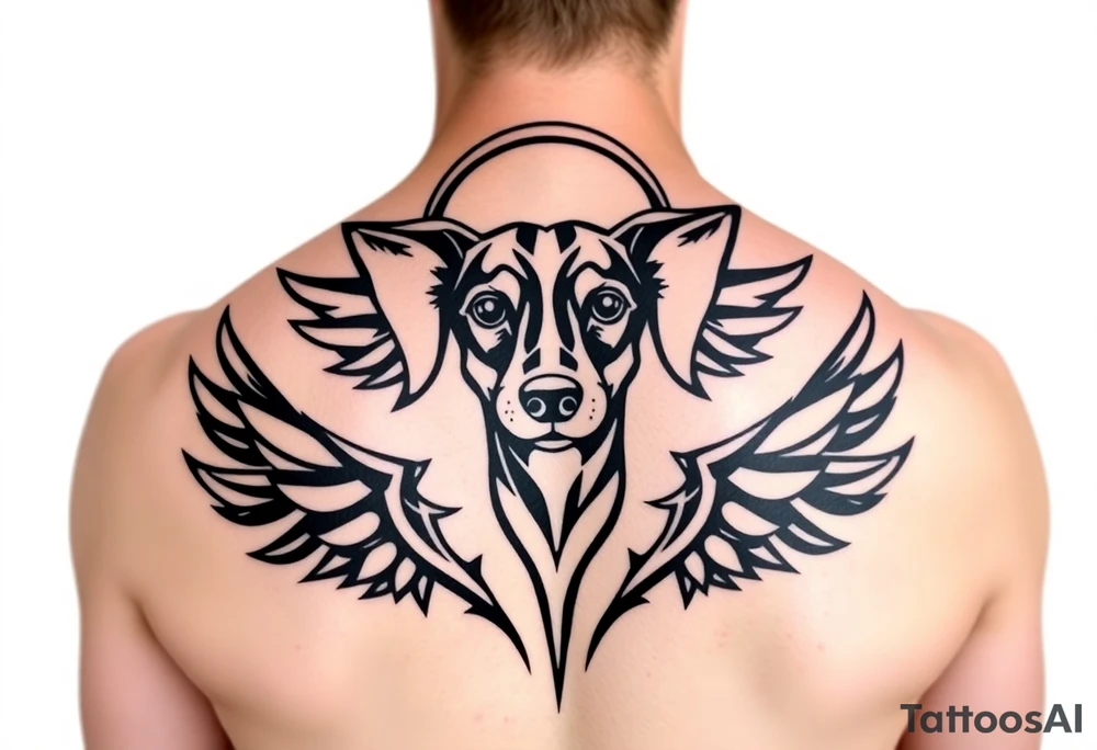 Dachshund ears with wings and halo tattoo idea