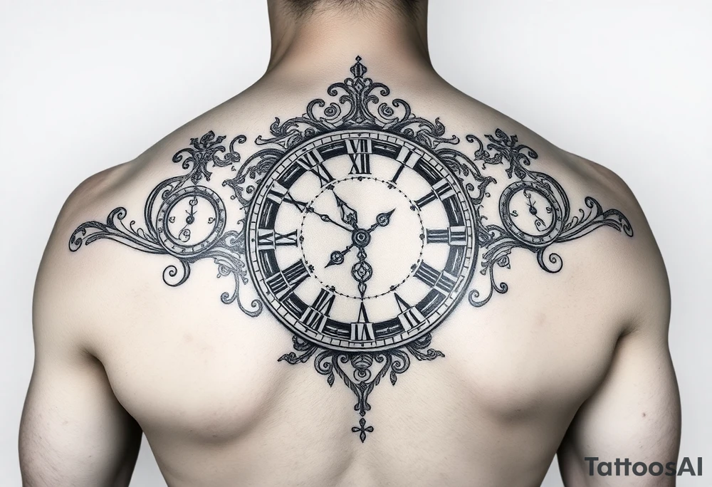 vintage roman numerals within ornate clockwork mechanism sleeve tattoo idea