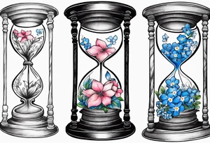 Hour glass, with falling forget me not petals tattoo idea