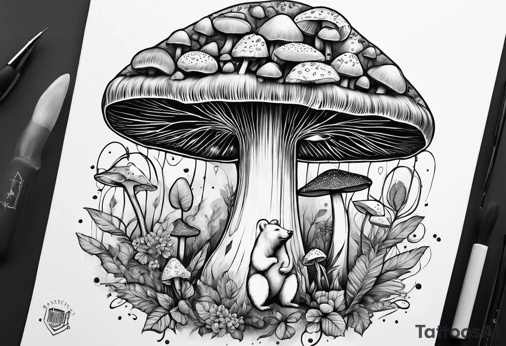 Magic mushrooms bear tattoo idea