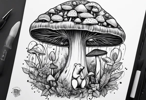 Magic mushrooms bear tattoo idea