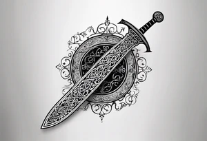 words in arabic calligraph in shape sword tattoo idea
