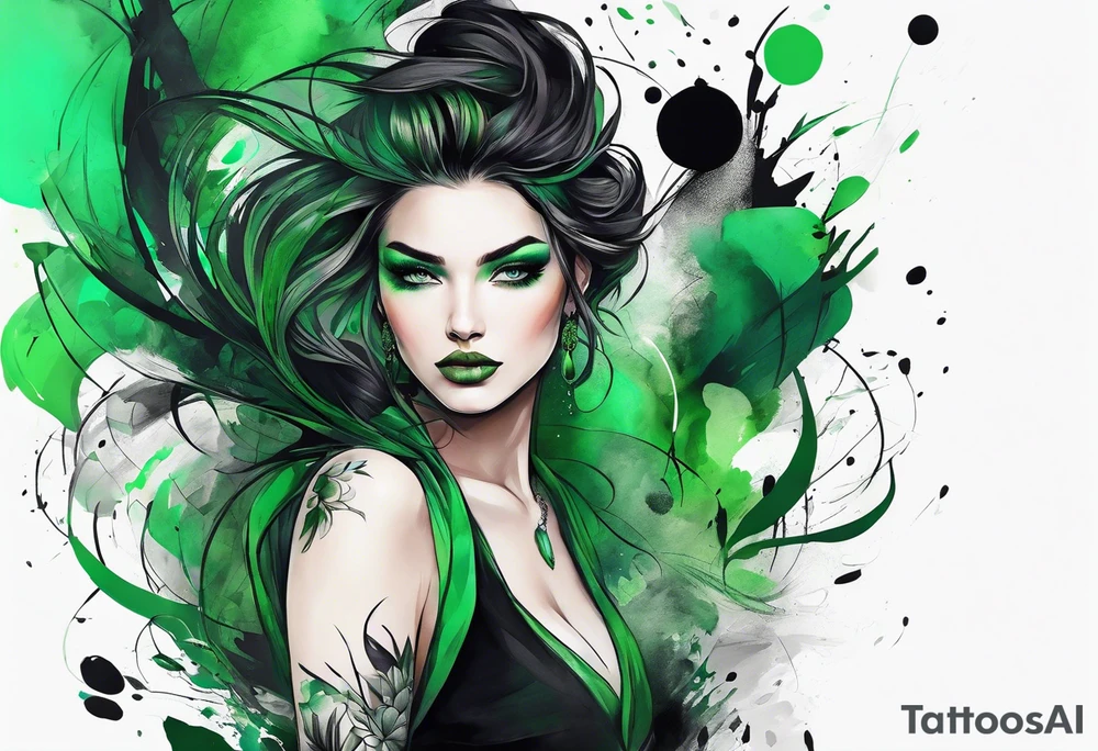 abstract, green and black, covered from wrist to forearm, fully covered, no borders, blackwork tattoo idea